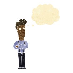 cartoon unimpressed man with thought bubble