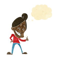 cartoon man snapping fingers with thought bubble N2