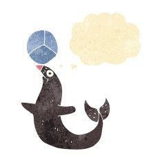 cartoon performing seal with thought bubble N2