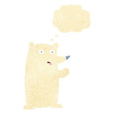 cartoon waving polar bear with thought bubble N4
