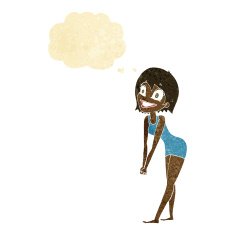 cartoon excited woman with thought bubble N22