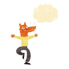 cartoon fox man with thought bubble N2