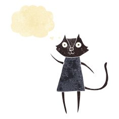 cute cartoon black cat waving with thought bubble