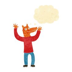 cartoon fox man with thought bubble N3