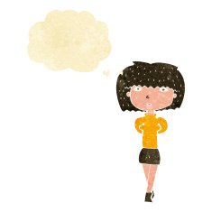 cartoon shy woman with thought bubble N5