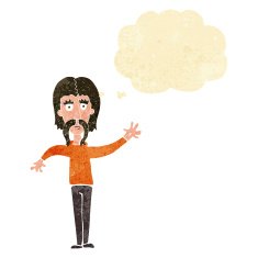 cartoon waving man with mustache thought bubble N2