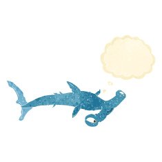 cartoon hammerhead shark with thought bubble