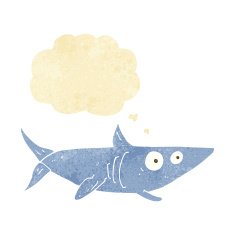 cartoon happy shark with thought bubble