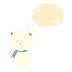 cartoon polar bear waving with thought bubble N2