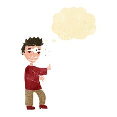 cartoon terrified boy with thought bubble N2