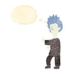 cartoon vampire man with thought bubble N4