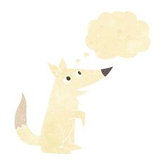 cartoon wolf cub with thought bubble N2