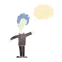 cartoon vampire man with thought bubble N5