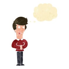 cartoon man sticking out tongue with thought bubble N2