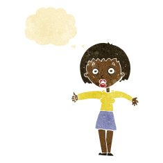 cartoon amazed woman with thought bubble