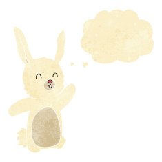 cartoon happy rabbit with thought bubble