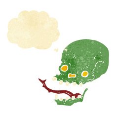 cartoon spooky skull with thought bubble N10