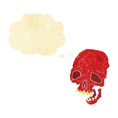 cartoon spooky skull with thought bubble N11