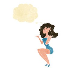 cartoon attractive woman sitting with thought bubble