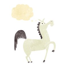 funny cartoon horse with thought bubble