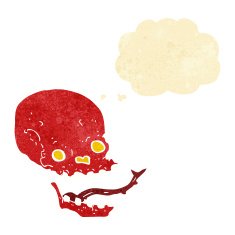 cartoon spooky skull with thought bubble N12