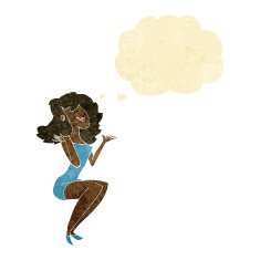 cartoon attractive woman sitting with thought bubble N2