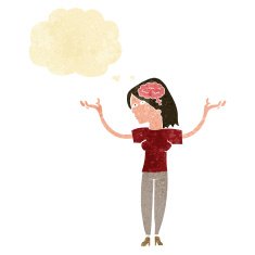 cartoon intelligent woman with thought bubble N2
