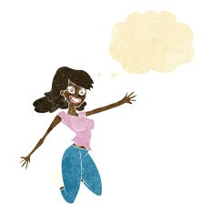 cartoon jumping woman with thought bubble N2