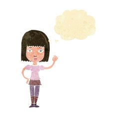 cartoon woman waving with thought bubble N48