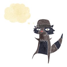 cartoon raccoon with thought bubble N2