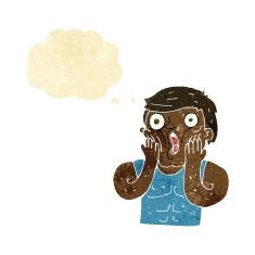 cartoon shocked gym man with thought bubble N3
