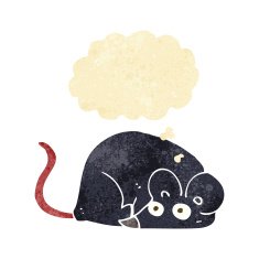 cartoon white mouse with thought bubble