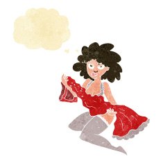 cartoon woman changing with thought bubble