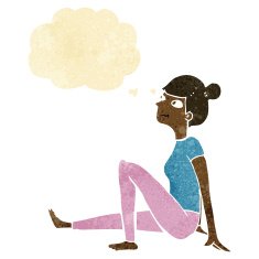 cartoon woman sitting with thought bubble