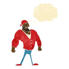 cartoon manly sailor man with thought bubble