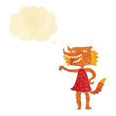 cartoon fox girl with thought bubble