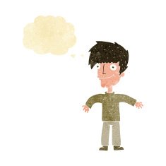 cartoon happy man with thought bubble N60