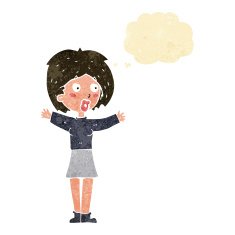 cartoon worried woman with thought bubble N11