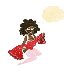 cartoon woman changing with thought bubble N2