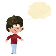 cartoon excited man with thought bubble N8