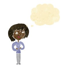 cartoon excited woman with thought bubble N23