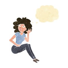cartoon woman listening with thought bubble