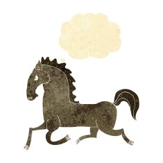 cartoon running horse with thought bubble