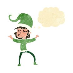 santa's helper cartoon with thought bubble N2