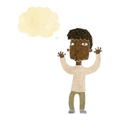 cartoon anxious man with thought bubble N2