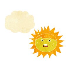 sun cartoon character with thought bubble