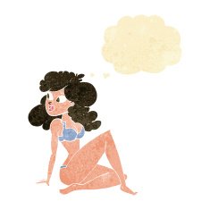 cartoon sexy woman in underwear with thought bubble