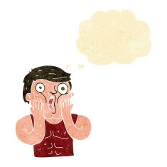 cartoon shocked gym man with thought bubble N4