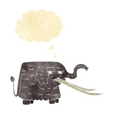 cartoon woolly mammoth with thought bubble