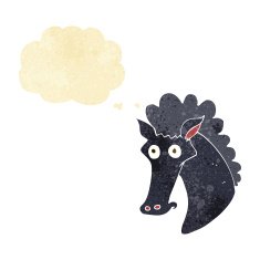 cartoon horse head with thought bubble N2